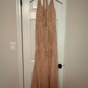 Elegant Beaded Halter Dress in Cream